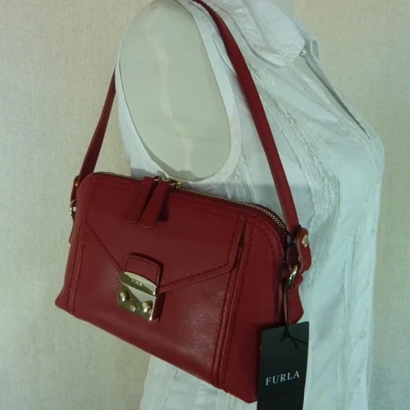 Furla Cabernet Red Leather Bonnie Convertible Clutch/Shoulder Bag/Crossbody Bag